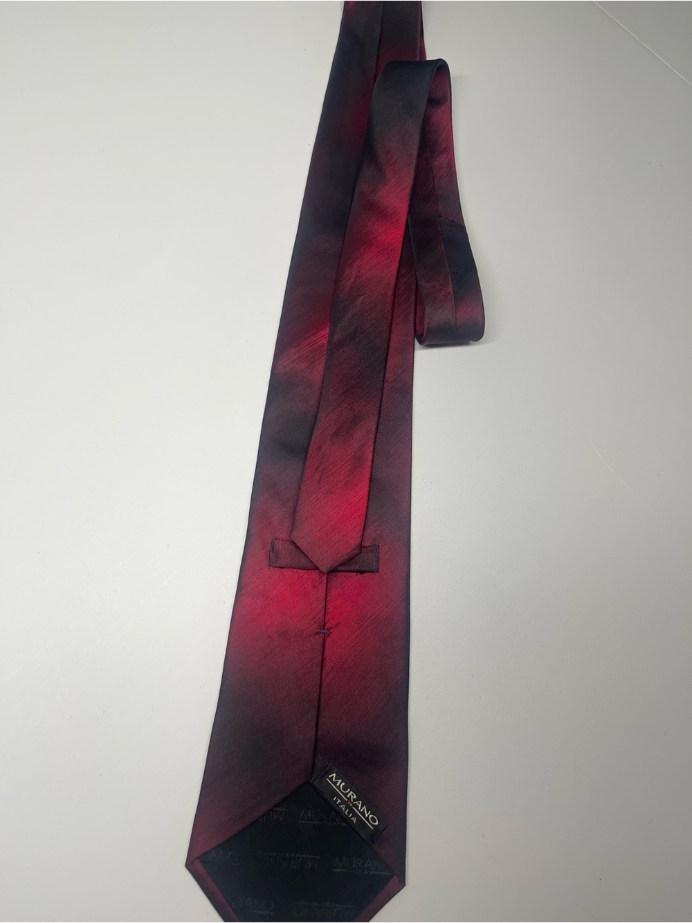 Murano Italia 100% Silk Necktie Red Black Abstract Ombre Watercolor Wide Tie 4" - Picture 4 of 9
